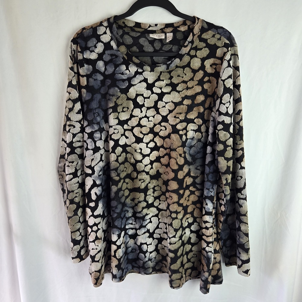LOGO Lori Goldstein Tie Dye Burnout Swing Top Womens XL Black Whimsigoth Indie